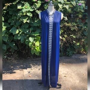 Vintage Lorraine Navy Blue Sleeveless Eqyptian Style Lounging with Gold Accents